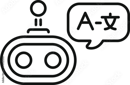 Line art icon of a chatbot translating languages with a speech bubble