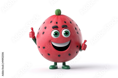 Smiling Watermelon Cartoon Character Giving Thumbs Up Gesture Playful and Cheerful Design for Watermelon Lovers and Refreshing Snack