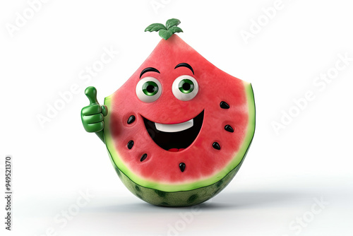 Smiling Watermelon Cartoon Character Giving Thumbs Up Gesture Playful and Cheerful Design for Watermelon Lovers and Refreshing Snack