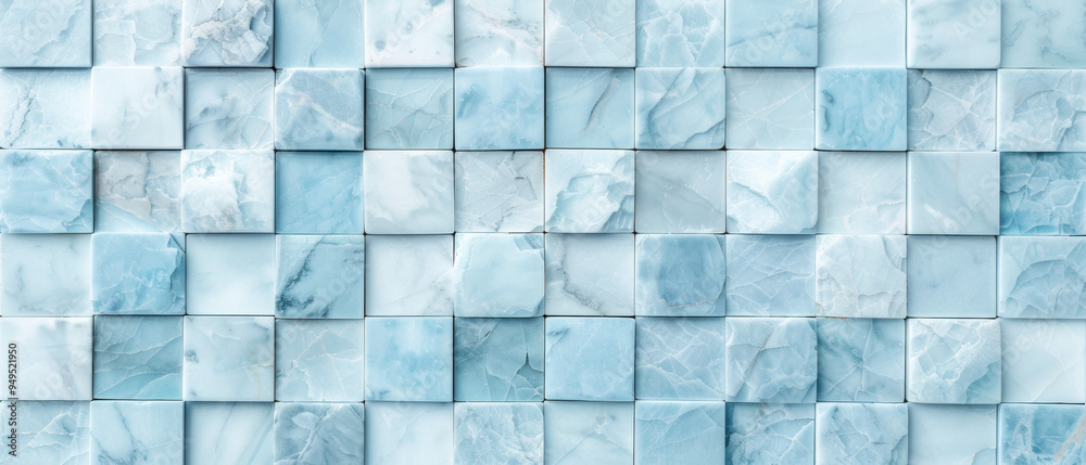 A blue tile wall with a blue and white pattern A blue tile wall with a blue and white pattern