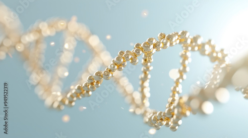 A gold colored DNA strand is shown in a blue sky