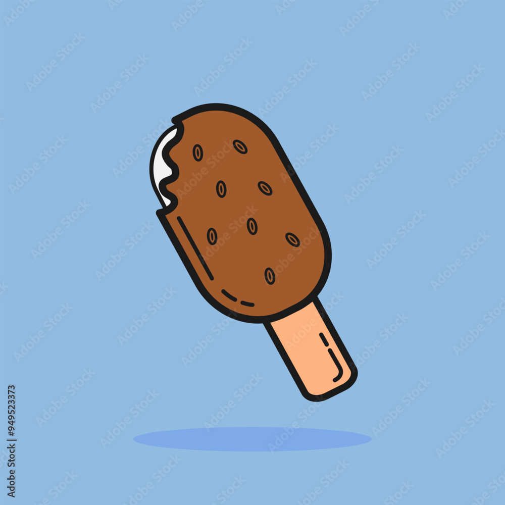 Vector illustration of melted chocolate flavored ice cream on a stick designed in a cartoon flat style. Food or drink concept design.