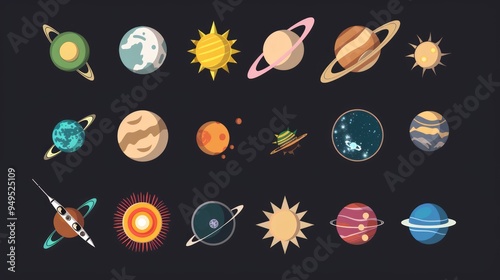 Colorful cartoon planets and stars in space.