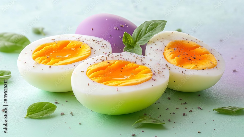 Perfectly boiled eggs sliced in half Perfectly boiled eggs sliced in half