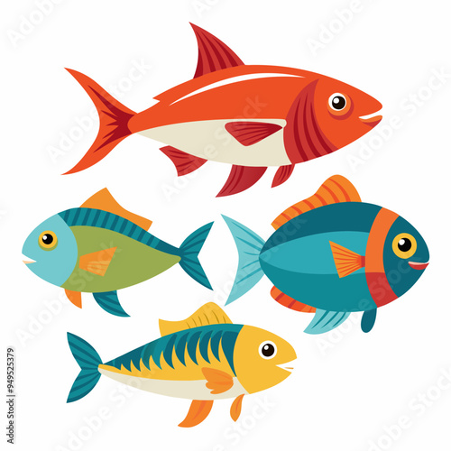 set of fish, fish vector, isolated white background 