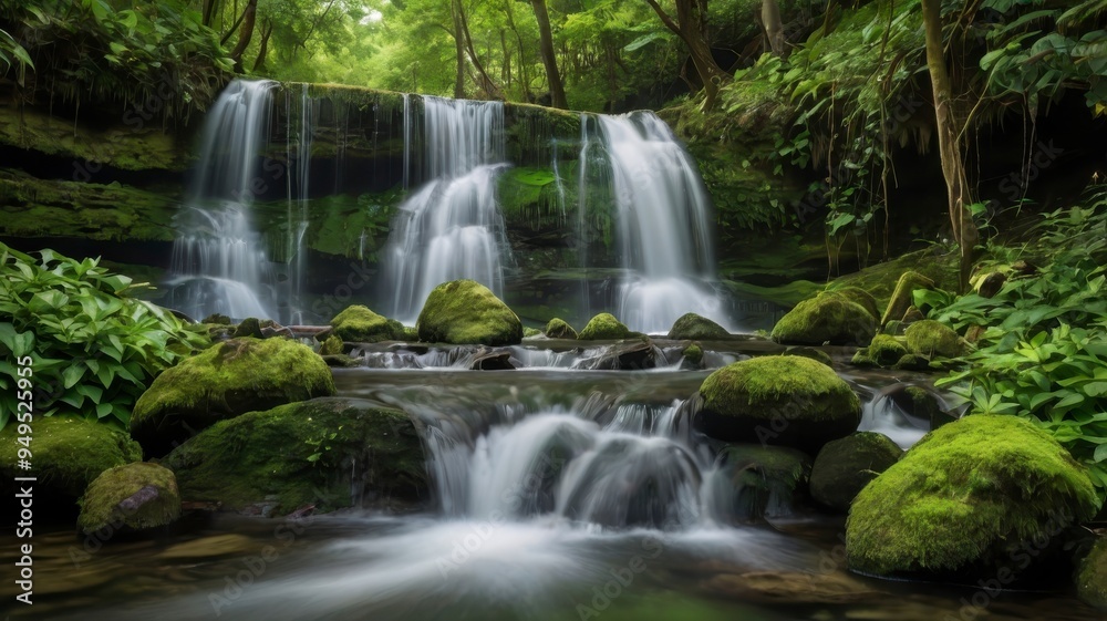 Lush green waterfalls cascading Lush green waterfalls cascading