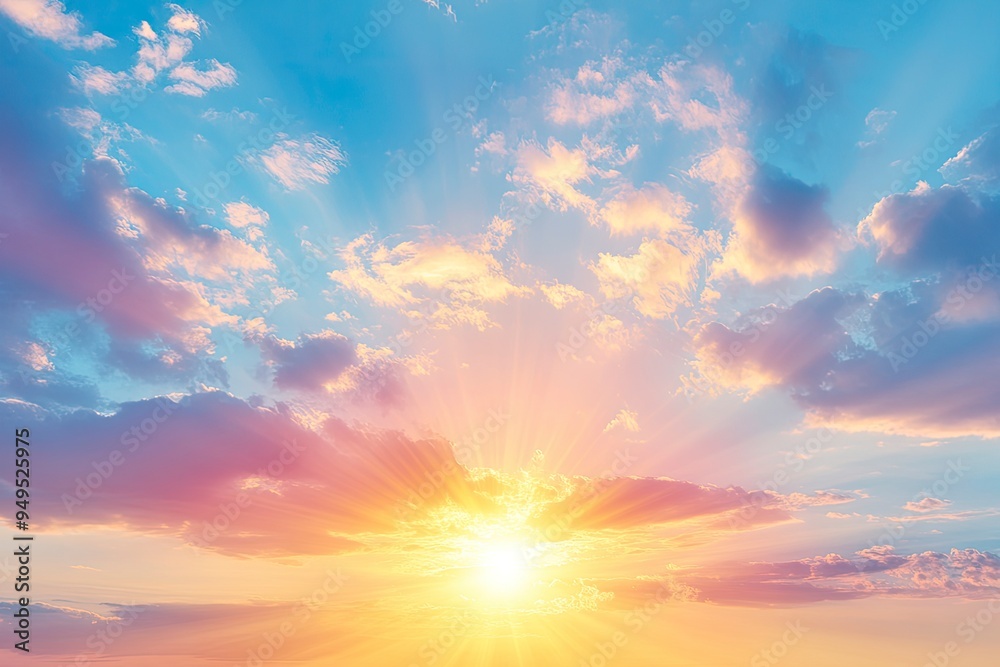 Beautiful sky background - Sunset Sunrise sky with light clouds and real sun , ai Beautiful sky background - Sunset Sunrise sky with light clouds and real sun , ai