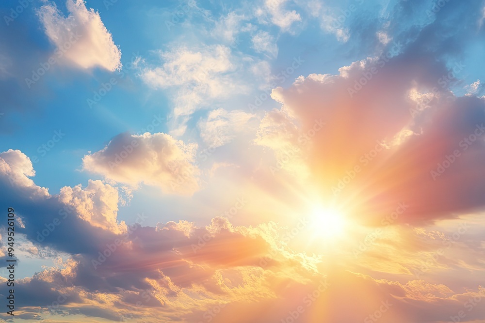 Beautiful sky background - Sunset Sunrise sky with light clouds and real sun , ai Beautiful sky background - Sunset Sunrise sky with light clouds and real sun , ai