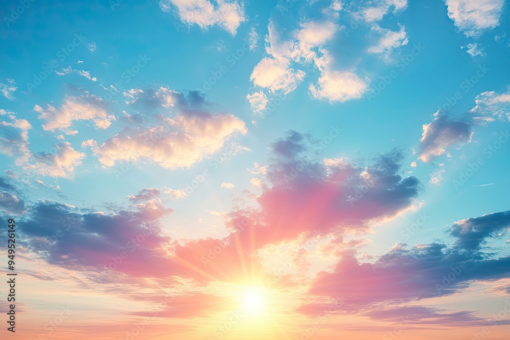 Beautiful sky background - Sunset Sunrise sky with light clouds and real sun , ai Beautiful sky background - Sunset Sunrise sky with light clouds and real sun , ai