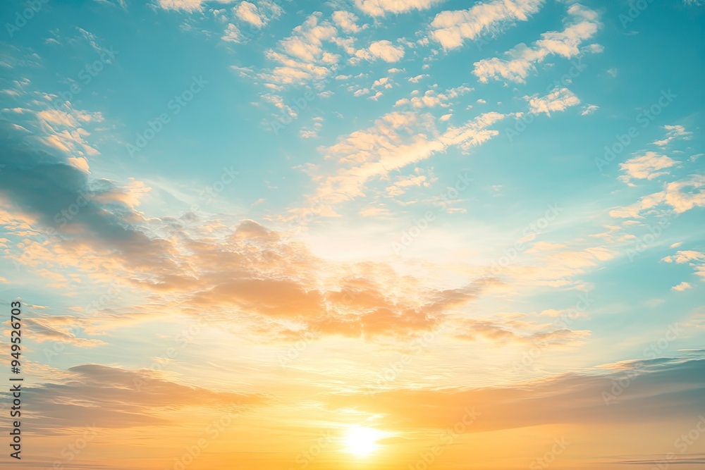 Fototapeta premium Beautiful sky background - Sunset Sunrise sky with light clouds and real sun , ai
