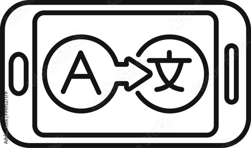 Mobile phone displaying latin alphabet translating to chinese character, concept of online translator