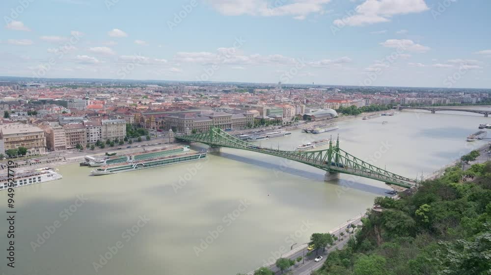 Top view of the City of Budapest and the Liberty Bridge or Freedom Bridge, Hungary Top view of the City of Budapest and the Liberty Bridge or Freedom Bridge, Hungary