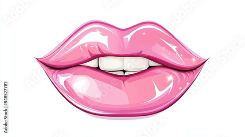 Stunning pink glossy lips stand out against a crisp white backdrop, showcasing a vibrant and alluring smile.