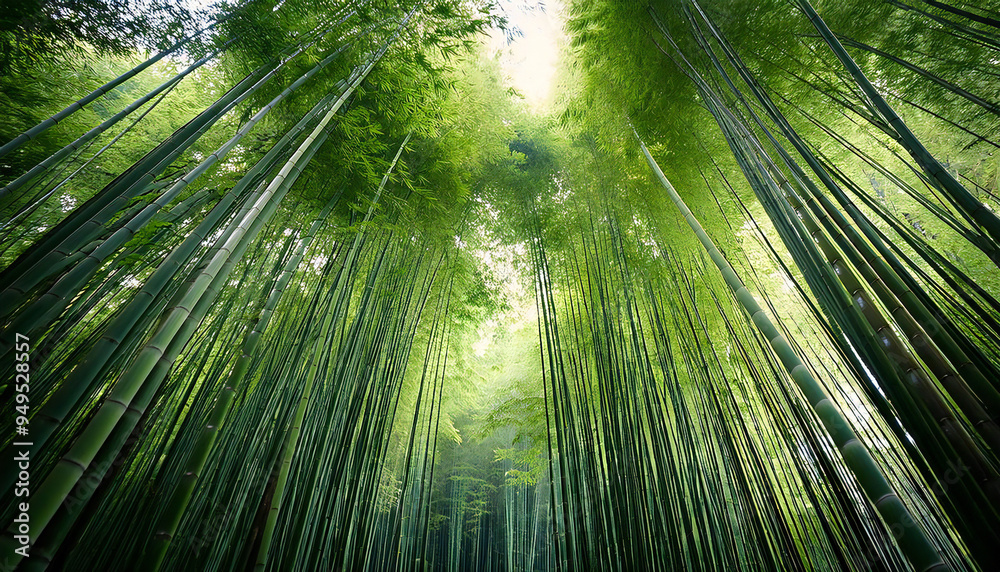 Image material of a bamboo forest. A wide-angle view of the bamboo forest from below. Image material of a bamboo forest. A wide-angle view of the bamboo forest from below.