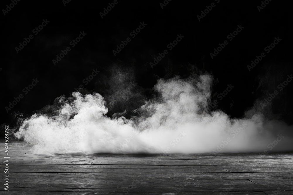 White smoke or fog flow on floor. Large mist in dark room on black background. Smoke on stage studio, ai White smoke or fog flow on floor. Large mist in dark room on black background. Smoke on stage studio, ai