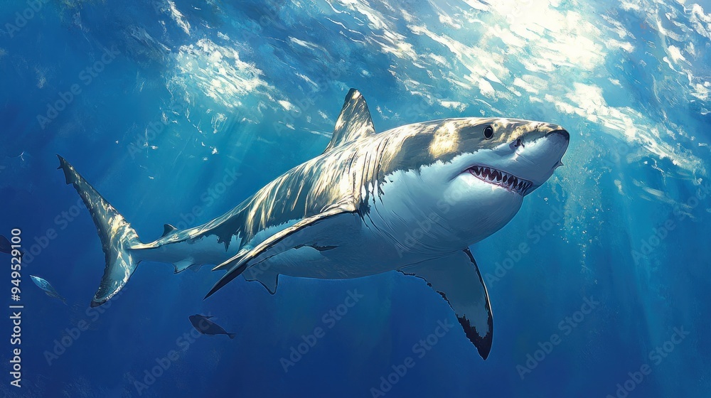 Fototapeta premium Great White Shark Swimming Underwater