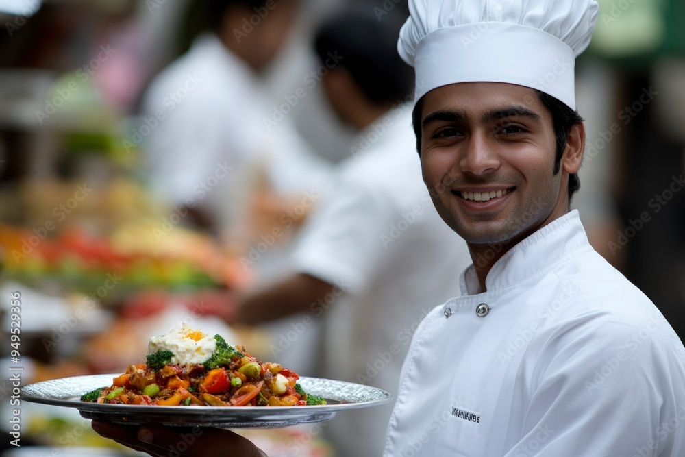 Smiling Chef Holding a Plate of Food Smiling Chef Holding a Plate of Food
