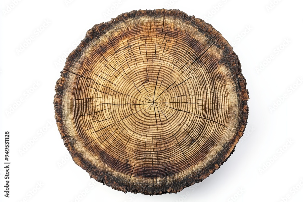 Obraz premium A cross-section of a tree trunk displaying growth rings and natural wood texture.
