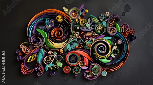 Colorful paper swirls create a floral design.