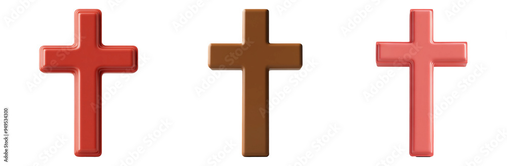 Three colorful crosses in different shades isolated on transparent background Three colorful crosses in different shades isolated on transparent background