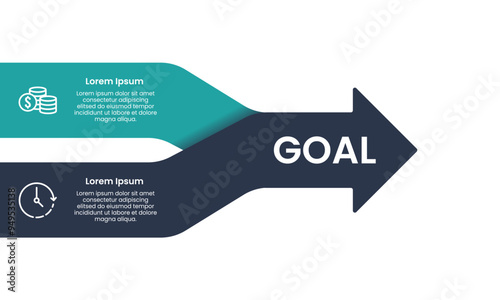 Infographic on balancing time and money to achieve to goals. Business presentation, Balance and Planning. Vector illustration.