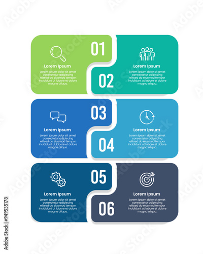 6 alternating vertical infographic options design template. Business presentation, Banner, Brochure, Poster and Planning. Vector illustration.