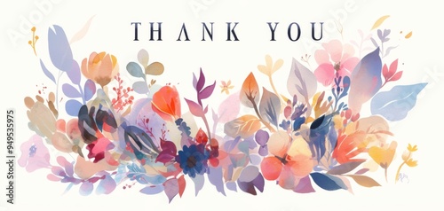 Colorful "THANK YOU" Letters on floral Background