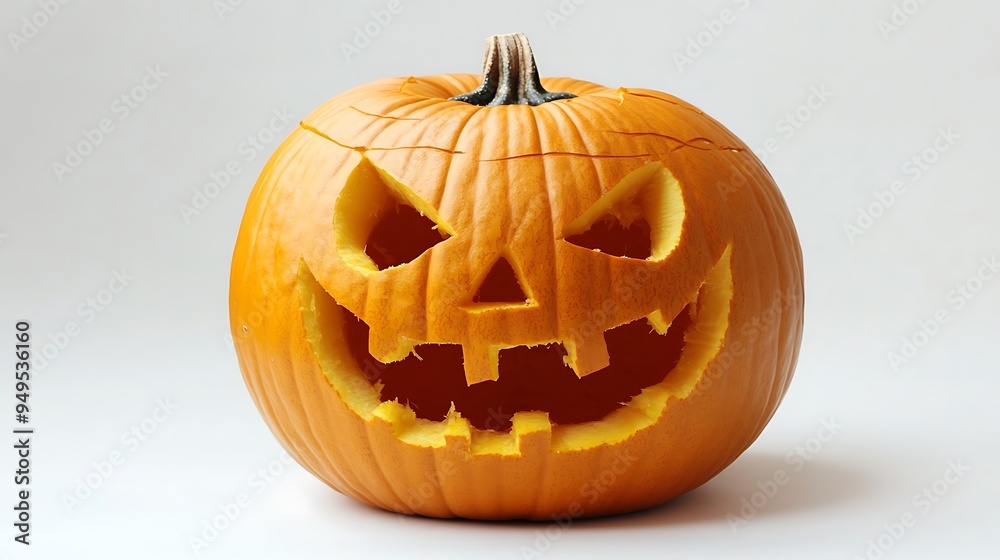Minimalist Carved Pumpkin with Scary Expression on Isolated White for Halloween Fun. 32k, Minimalist Carved Pumpkin with Scary Expression on Isolated White for Halloween Fun. 32k,