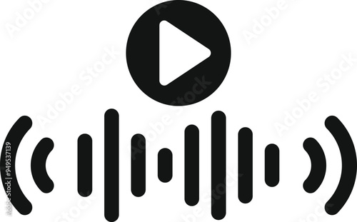 Simple vector icon of sound waves with play button representing audio playing