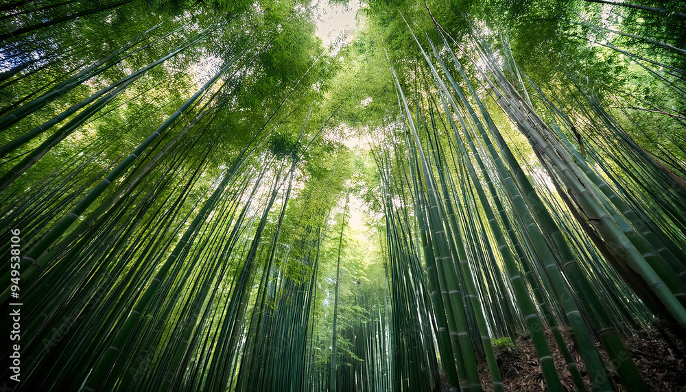 竹林のイメージ素材。下から広角に眺める竹林の背景。Image material of a bamboo forest. A wide-angle view of the bamboo forest from below. 竹林のイメージ素材。下から広角に眺める竹林の背景。Image material of a bamboo forest. A wide-angle view of the bamboo forest from below.