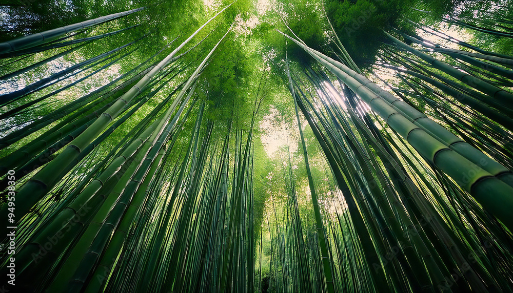 竹林のイメージ素材。下から広角に眺める竹林の背景。Image material of a bamboo forest. A wide-angle view of the bamboo forest from below. 竹林のイメージ素材。下から広角に眺める竹林の背景。Image material of a bamboo forest. A wide-angle view of the bamboo forest from below.
