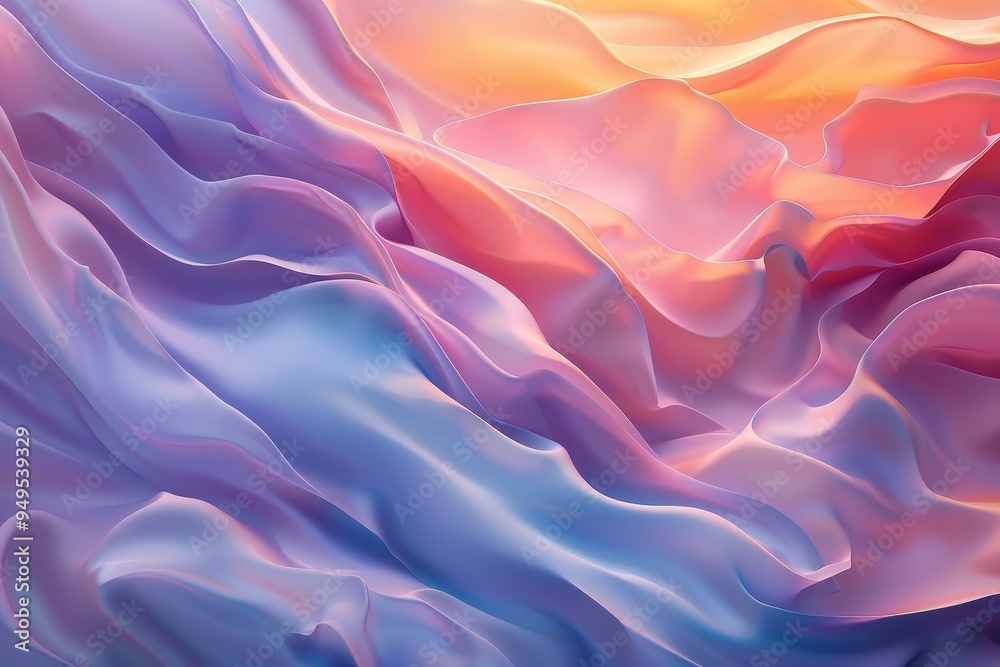 Obraz premium An abstract painting featuring a wave-like formation in shades of pink and blue, Smooth gradients blend seamlessly into one another, creating a harmonious texture