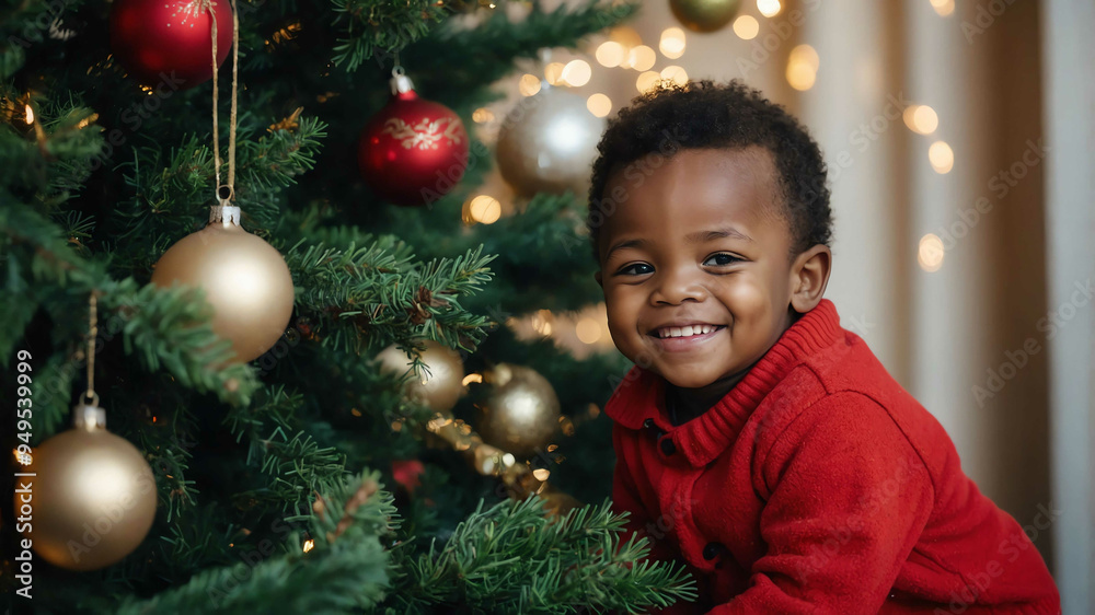 child toddler african boy christmas tree background portrait child toddler african boy christmas tree background portrait