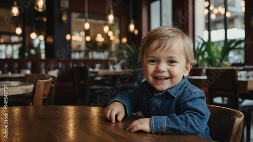 child toddler caucasian boy cafe restaurant background portrait 