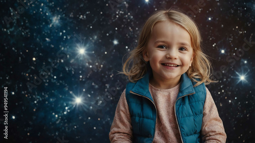 child toddler caucasian girl space cosmos background portrait 