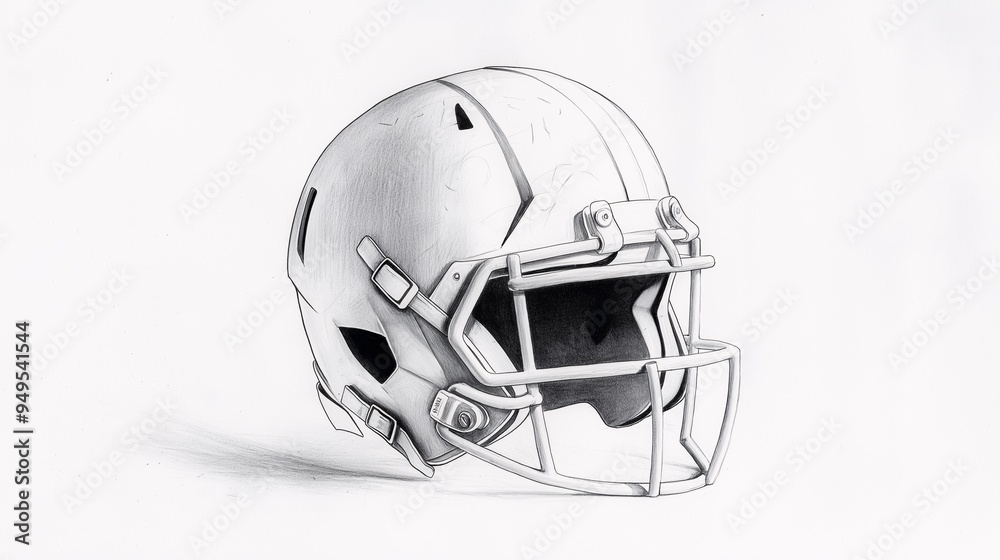 Graphite Football Helmet Drawing: A detailed pencil sketch of a football helmet, showcasing the intricate design and texture of the protective gear. Graphite Football Helmet Drawing: A detailed pencil sketch of a football helmet, showcasing the intricate design and texture of the protective gear.