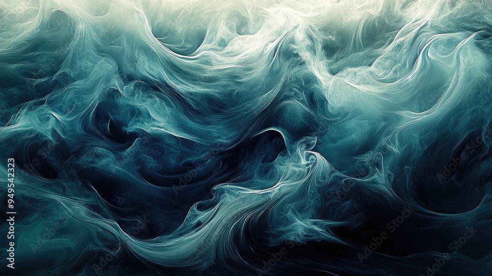 Obraz premium Abstract digital image of smooth, shimmering waves in a stormy sea, with flowing swirls and a dynamic background, creating an elegant visual