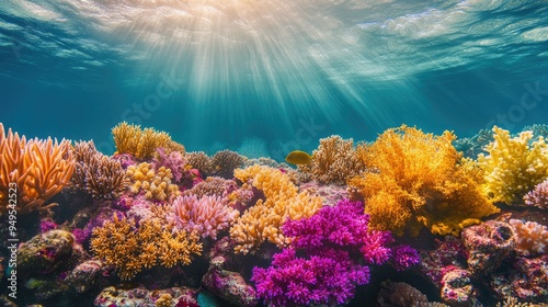 Wallpaper Mural A colorful coral ecosystem in Thailand, teeming with hard and soft corals in vibrant hues, with sunlight streaming through the water surface Torontodigital.ca