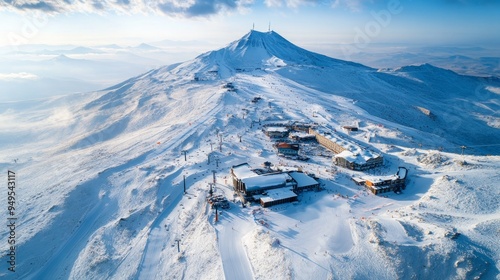 Erciyes Ski Center in the Winter Season, Erciyes Mountain Drone Photo, Kayseri Turkiye (Turkey) photo