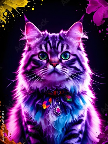 Persian Cat Galaxy T-shirt chest design Ai Generative