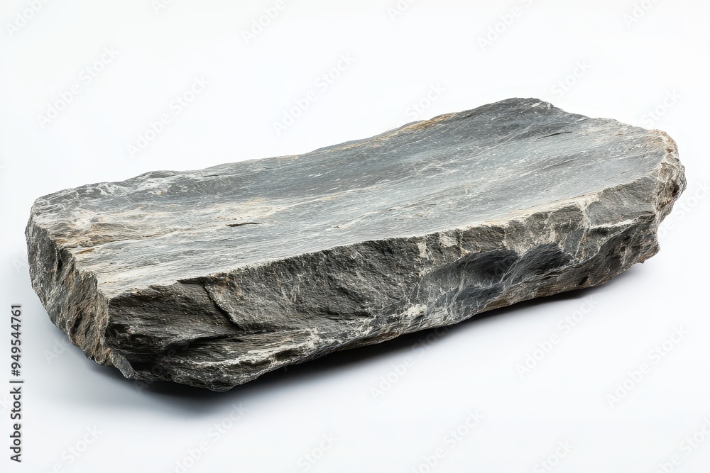 A flat, rectangular piece of stone with a rough surface and layered texture. A flat, rectangular piece of stone with a rough surface and layered texture.