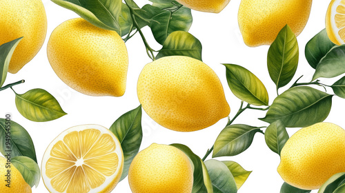 Seamless Pattern of Lemons and Leaves with Glitch Effect