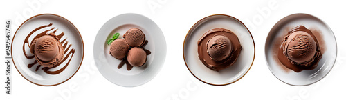 Cholcolate Ice-cream on white plate on transparent background top view photo