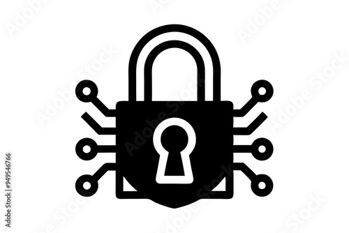 Silhouette of Cybersecurity Lock, Vector Illustration, Secure Lock Icon, Cybersecurity Protection Design photo