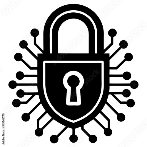 Silhouette of Cybersecurity Lock, Vector Illustration, Secure Lock Icon, Cybersecurity Protection Design photo