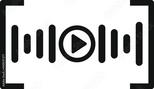 Black and white icon of a soundwave with a play button in the center, symbolizing audio playback
