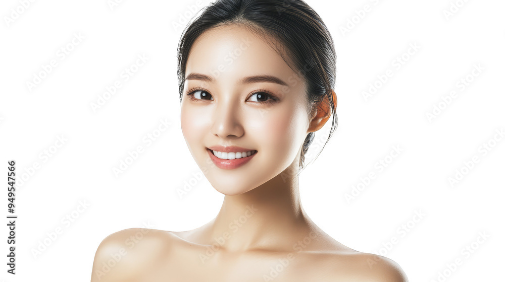 Beautiful Asian Woman with Glowing Skin and White Teeth
