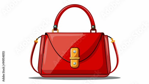 Red female leather bag on white background