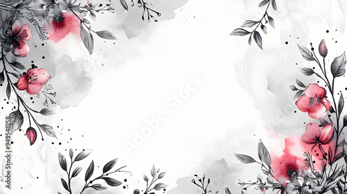 Fototapeta Naklejka Na Ścianę i Meble -  Gothic Floral Frame white Background watercolor