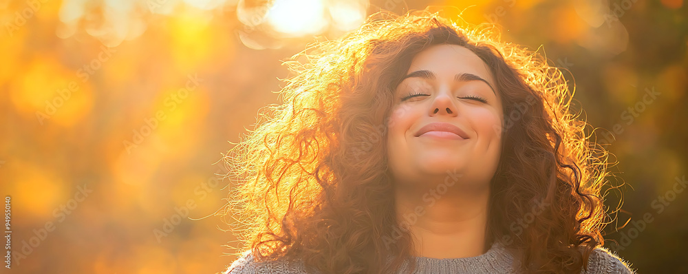 A joyful portrait of a young plus-size woman with curly hair, smiling warmly in a sunlit outdoor golden light bokeh effect. A joyful portrait of a young plus-size woman with curly hair, smiling warmly in a sunlit outdoor golden light bokeh effect.
